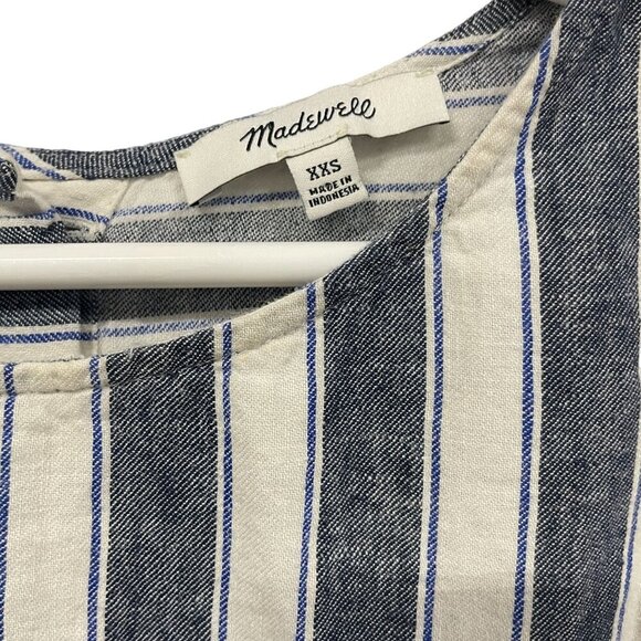 Madewell Striped Button-Back Dress XXS Linen Blend Blue & White - Picture 2 of 4